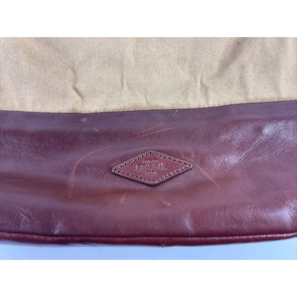 Fossil Vintage Canvas And‎ Leather Tote Bag Purse